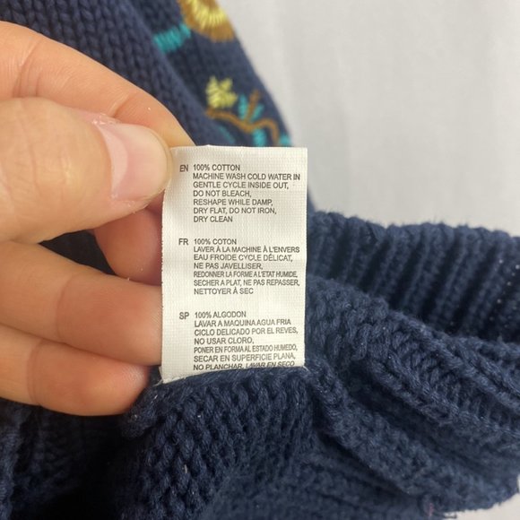 Anthropologie Cloth by RD Style Floral Embroidery Navy Blue Sweater - Size M - Picture 6 of 10